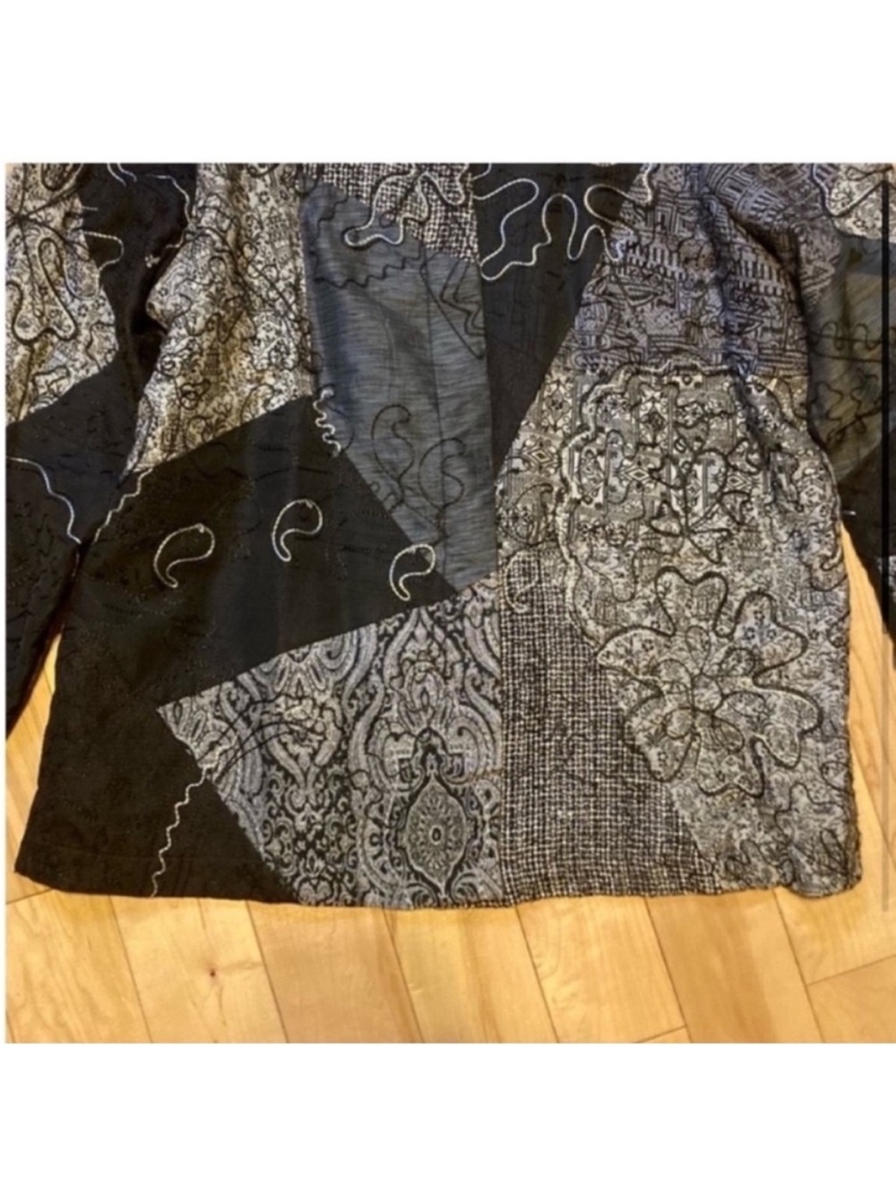 Laura Ashley vintage patchwork button up silk blend jacket black gray size large - Picture 3 of 9